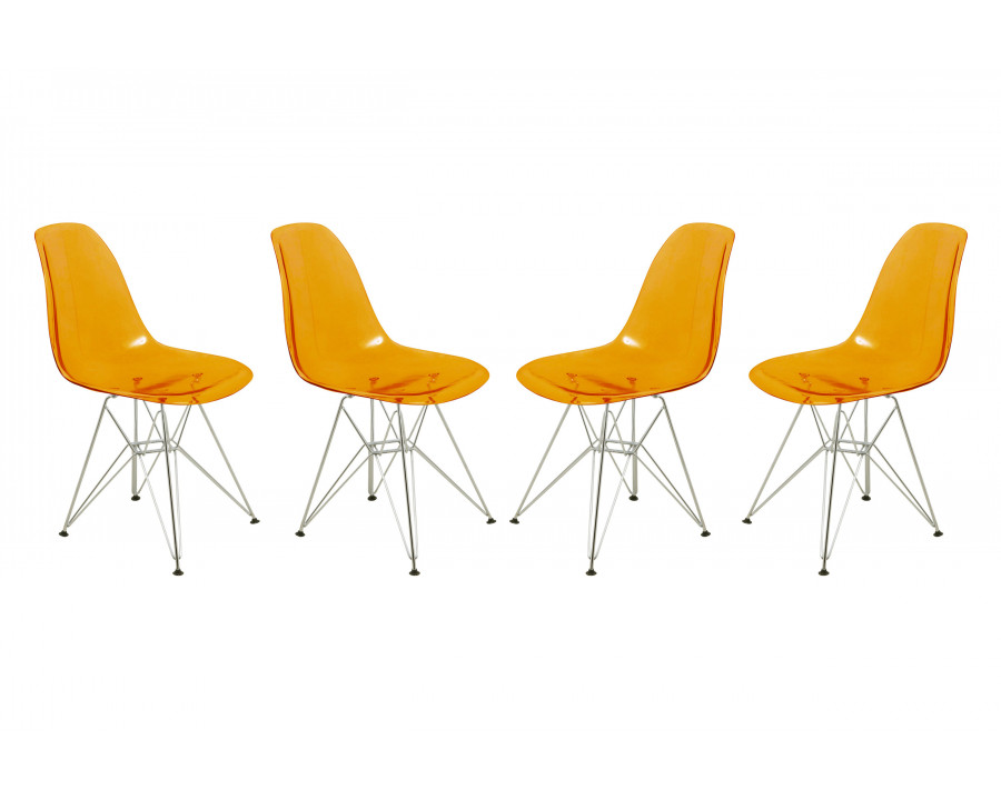 LeisureMod Cresco Molded Eiffel Side Chair (Set Of 4) - Transparent Orange