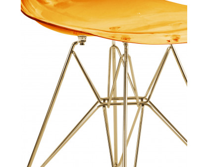 LeisureMod Cresco Molded Eiffel Side Chair With Gold Base (Set Of 2) - Transparent Orange