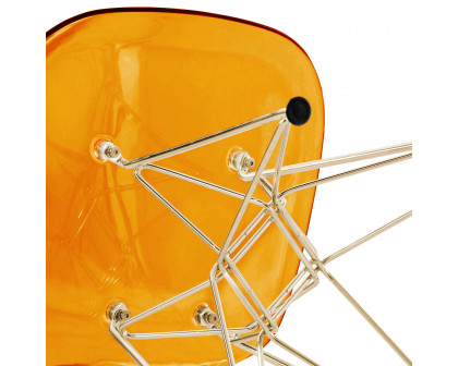 LeisureMod Cresco Molded Eiffel Side Chair With Gold Base (Set Of 2) - Transparent Orange