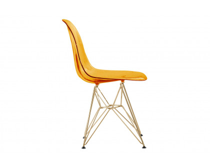 LeisureMod™ Cresco Molded Eiffel Side Chair With Gold Base (Set Of 4) - Transparent Orange