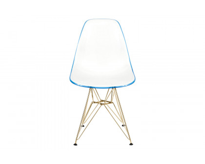 LeisureMod Cresco Modern Molded Eiffel Side Dining Chair with Gold Base - White/Blue