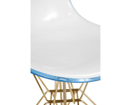 LeisureMod Cresco Modern Molded Eiffel Side Dining Chair with Gold Base - White/Blue