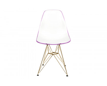 LeisureMod Cresco Modern Molded Eiffel Side Dining Chair with Gold Base - White/Purple