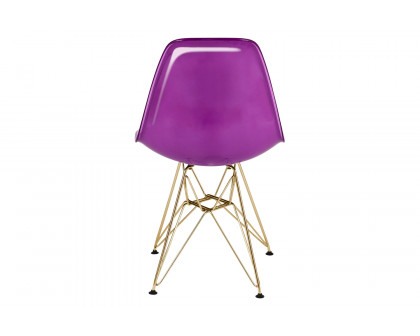 LeisureMod Cresco Modern Molded Eiffel Side Dining Chair with Gold Base - White/Purple