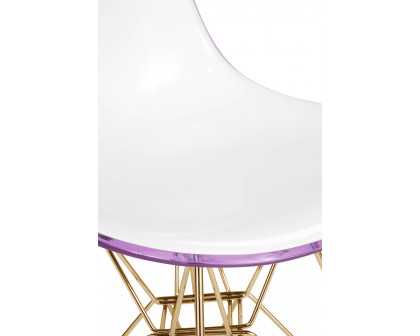 LeisureMod Cresco Modern Molded Eiffel Side Dining Chair with Gold Base - White/Purple