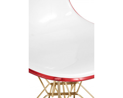 LeisureMod Cresco Modern Molded Eiffel Side Dining Chair with Gold Base - White/Red