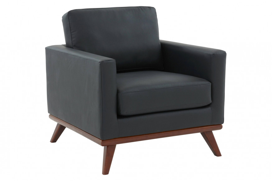 LeisureMod™ Chester Modern Leather Accent Arm Chair With Birch Wood Base - Black