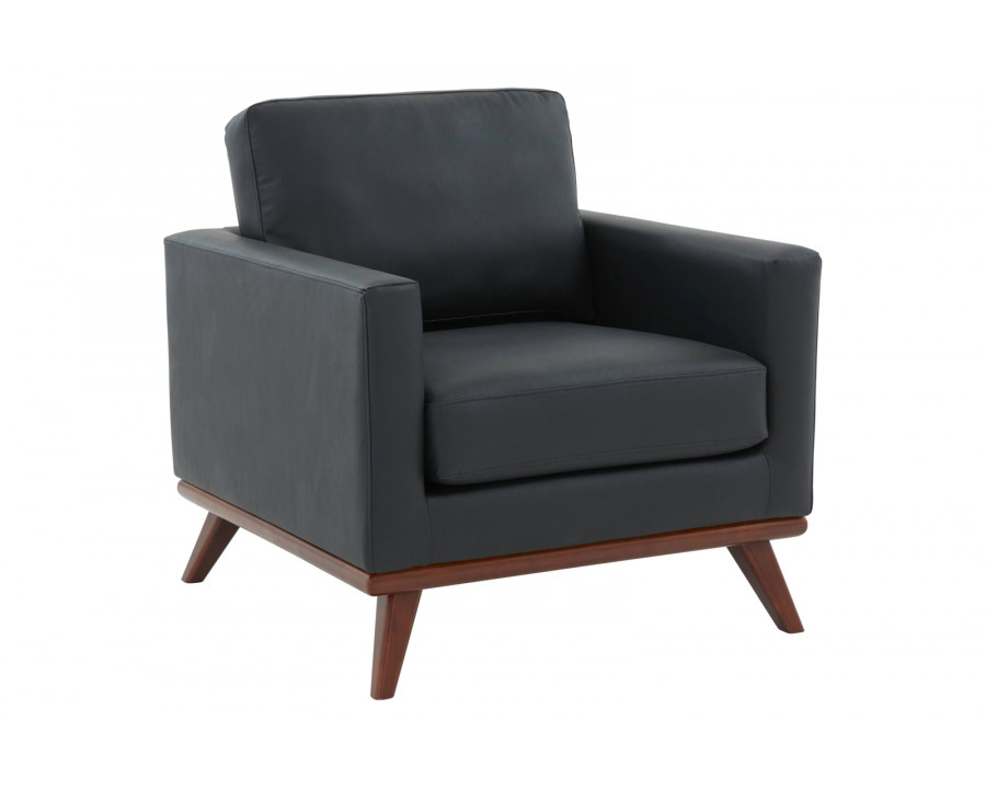 LeisureMod - Chester Modern Leather Accent Arm Chair With Birch Wood Base