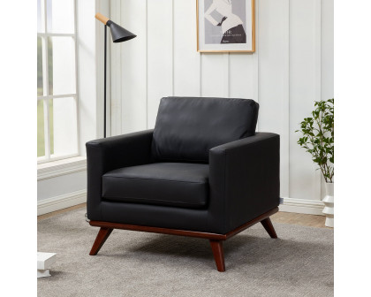 LeisureMod - Chester Modern Leather Accent Arm Chair With Birch Wood Base