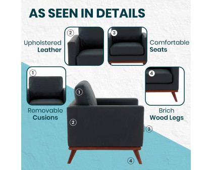 LeisureMod™ Chester Modern Leather Accent Arm Chair With Birch Wood Base - Black