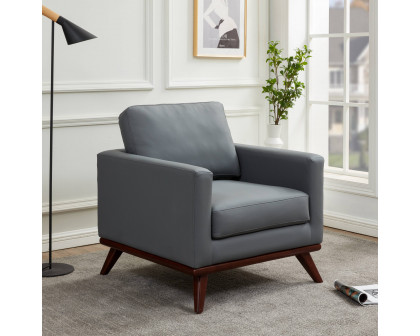 LeisureMod Chester Modern Leather Accent Arm Chair With Birch Wood Base - Gray