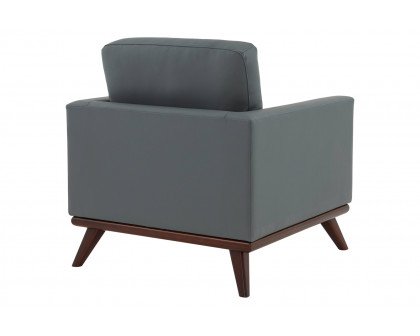 LeisureMod Chester Modern Leather Accent Arm Chair With Birch Wood Base - Gray