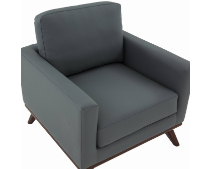 LeisureMod Chester Modern Leather Accent Arm Chair With Birch Wood Base - Gray