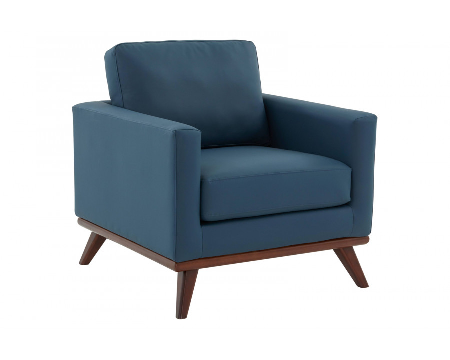 LeisureMod Chester Modern Leather Accent Arm Chair With Birch Wood Base - Navy Blue