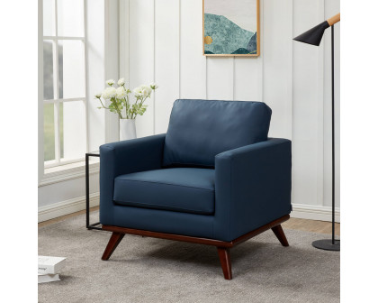 LeisureMod Chester Modern Leather Accent Arm Chair With Birch Wood Base - Navy Blue