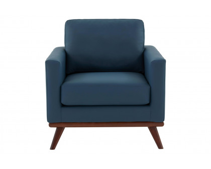 LeisureMod Chester Modern Leather Accent Arm Chair With Birch Wood Base - Navy Blue