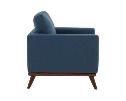 LeisureMod Chester Modern Leather Accent Arm Chair With Birch Wood Base - Navy Blue