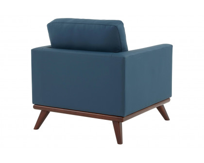 LeisureMod Chester Modern Leather Accent Arm Chair With Birch Wood Base - Navy Blue