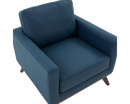 LeisureMod Chester Modern Leather Accent Arm Chair With Birch Wood Base - Navy Blue