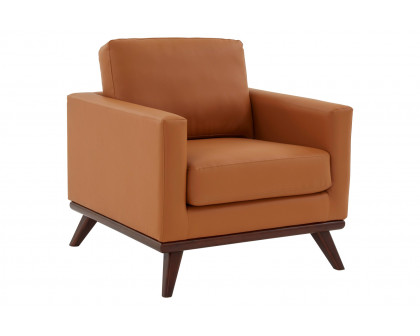 LeisureMod Chester Modern Leather Accent Arm Chair With Birch Wood Base