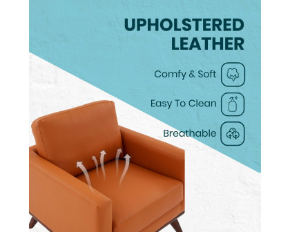 LeisureMod™ Chester Modern Leather Accent Arm Chair With Birch Wood Base - Cognac Tan