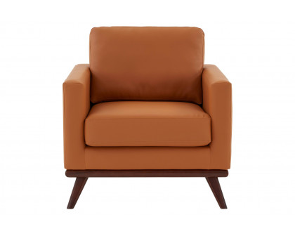 LeisureMod™ Chester Modern Leather Accent Arm Chair With Birch Wood Base - Cognac Tan