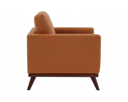 LeisureMod™ Chester Modern Leather Accent Arm Chair With Birch Wood Base - Cognac Tan