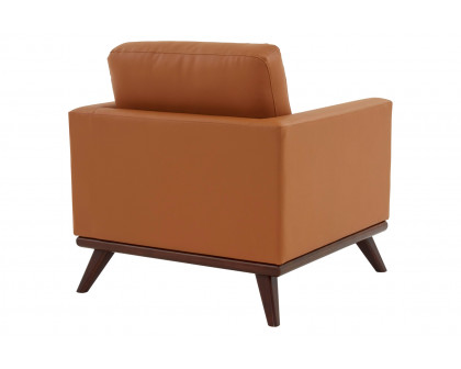 LeisureMod™ Chester Modern Leather Accent Arm Chair With Birch Wood Base - Cognac Tan