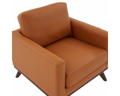 LeisureMod™ Chester Modern Leather Accent Arm Chair With Birch Wood Base - Cognac Tan