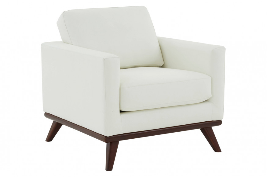 LeisureMod™ Chester Modern Leather Accent Arm Chair With Birch Wood Base - White