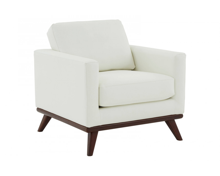 LeisureMod Chester Modern Leather Accent Arm Chair With Birch Wood Base - White