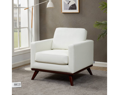 LeisureMod™ Chester Modern Leather Accent Arm Chair With Birch Wood Base - White