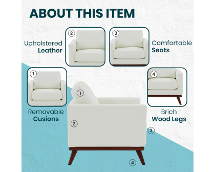 LeisureMod™ Chester Modern Leather Accent Arm Chair With Birch Wood Base - White