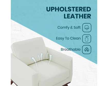 LeisureMod™ Chester Modern Leather Accent Arm Chair With Birch Wood Base - White