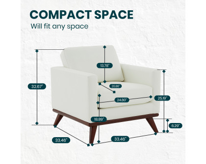 LeisureMod™ Chester Modern Leather Accent Arm Chair With Birch Wood Base - White