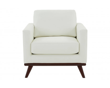 LeisureMod™ Chester Modern Leather Accent Arm Chair With Birch Wood Base - White