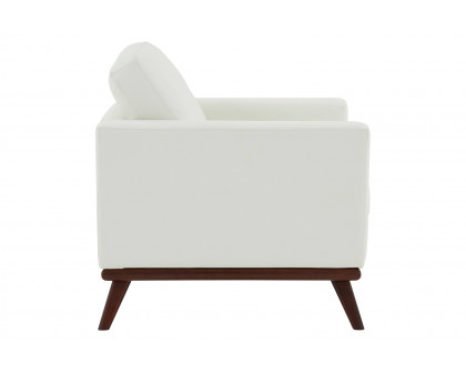 LeisureMod™ Chester Modern Leather Accent Arm Chair With Birch Wood Base - White