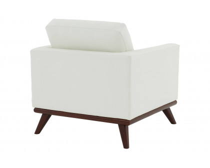 LeisureMod™ Chester Modern Leather Accent Arm Chair With Birch Wood Base - White