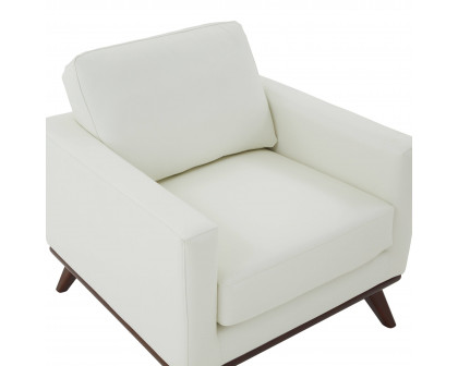 LeisureMod™ Chester Modern Leather Accent Arm Chair With Birch Wood Base - White