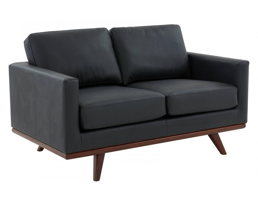 LeisureMod Chester Modern Leather Loveseat With Birch Wood Base - Black