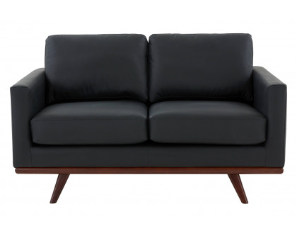 LeisureMod Chester Modern Leather Loveseat With Birch Wood Base - Black