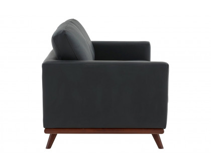 LeisureMod Chester Modern Leather Loveseat With Birch Wood Base - Black