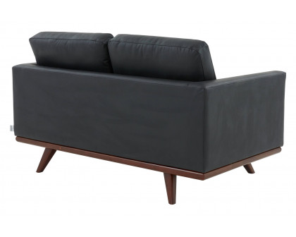 LeisureMod Chester Modern Leather Loveseat With Birch Wood Base - Black