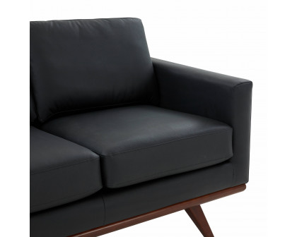 LeisureMod Chester Modern Leather Loveseat With Birch Wood Base - Black