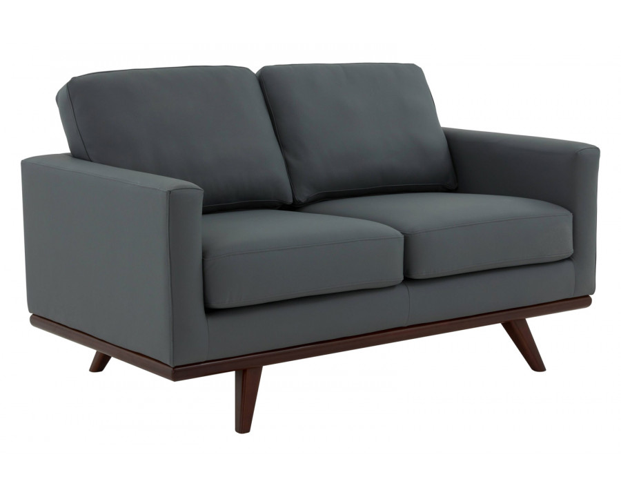 LeisureMod Chester Modern Leather Loveseat With Birch Wood Base - Gray