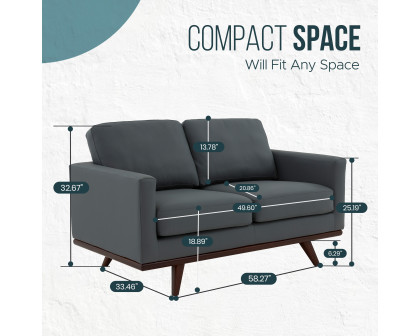 LeisureMod Chester Modern Leather Loveseat With Birch Wood Base - Gray
