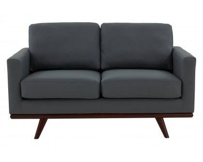 LeisureMod Chester Modern Leather Loveseat With Birch Wood Base - Gray