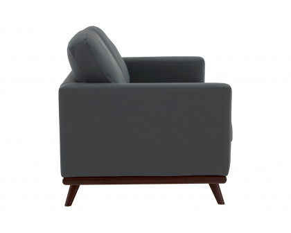 LeisureMod Chester Modern Leather Loveseat With Birch Wood Base - Gray