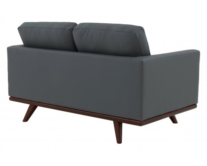 LeisureMod Chester Modern Leather Loveseat With Birch Wood Base - Gray