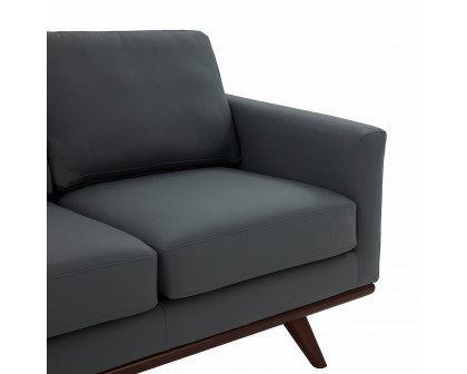 LeisureMod Chester Modern Leather Loveseat With Birch Wood Base - Gray